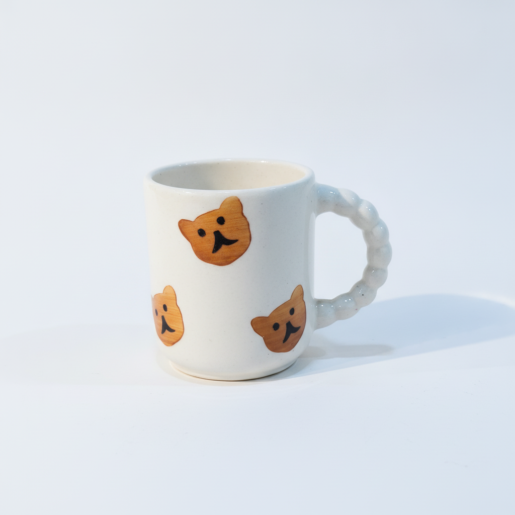 Cute Bear & Cat Face Ceramic Mug with Bubble Handle