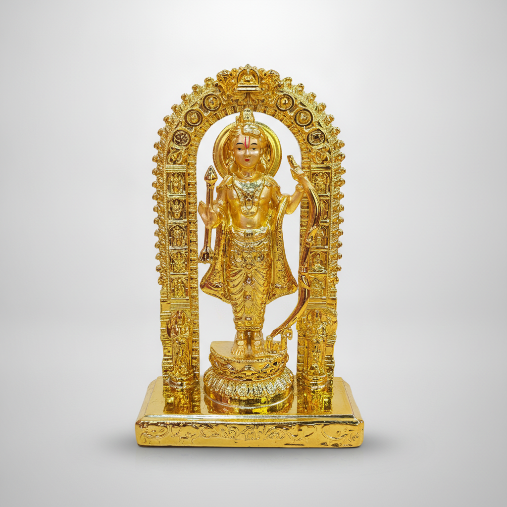 Golden Ram Lalla Idol Statue with Ornate Arch — Ayodhya