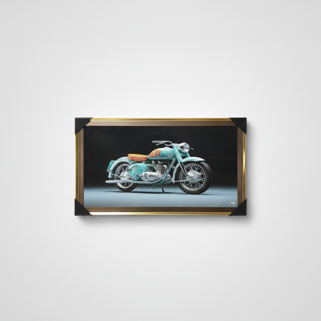 Vintage Motorcycle Framed Wall Art – Teal Classic Cruiser Print