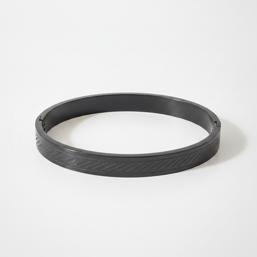 Men's Black Stainless Steel Engraved Bangle Bracelet