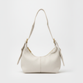Exotic Cream Leather Shoulder Bag with Gold Zipper
