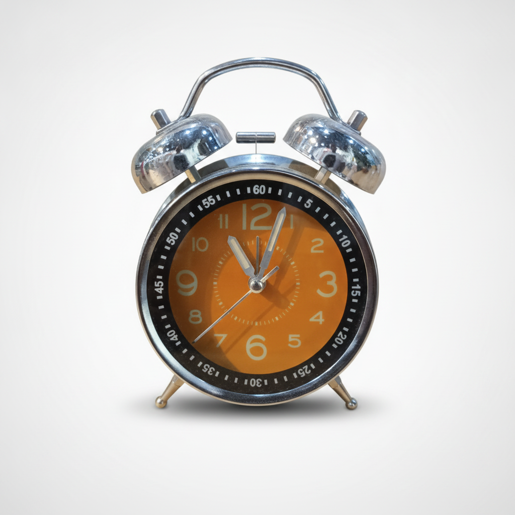Retro Twin Bell Alarm Clock – Orange Face, Chrome Finish