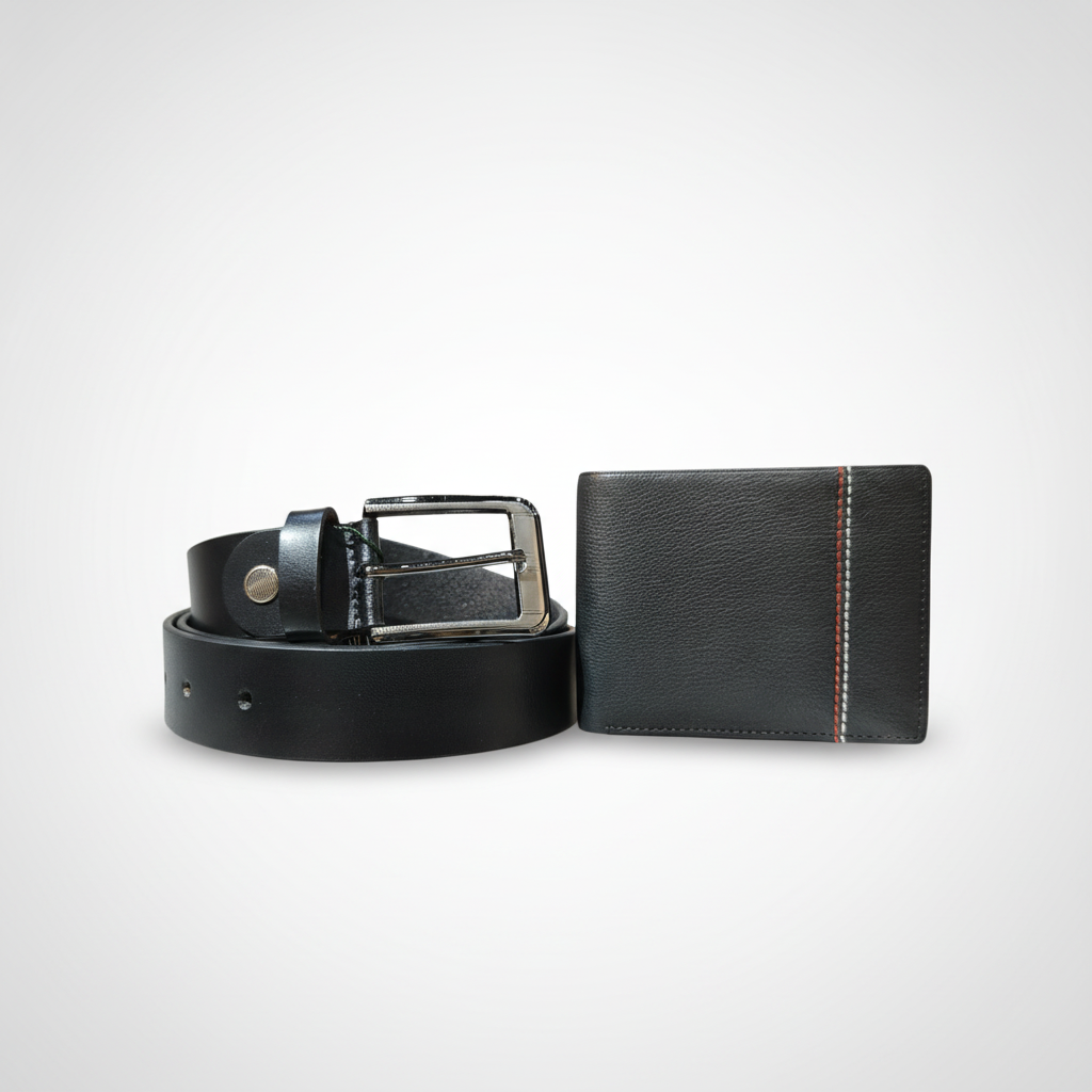 Wrangler Men's Genuine Leather Wallet & Belt Combo Set