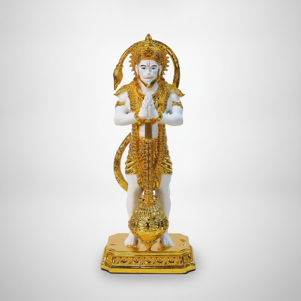 Lord Hanuman Gold & White Idol Statue – Namaste Pose