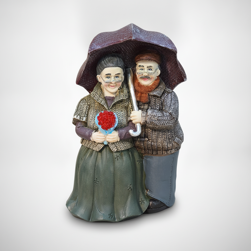 Elderly Couple Under Umbrella Resin Figurine Keepsake