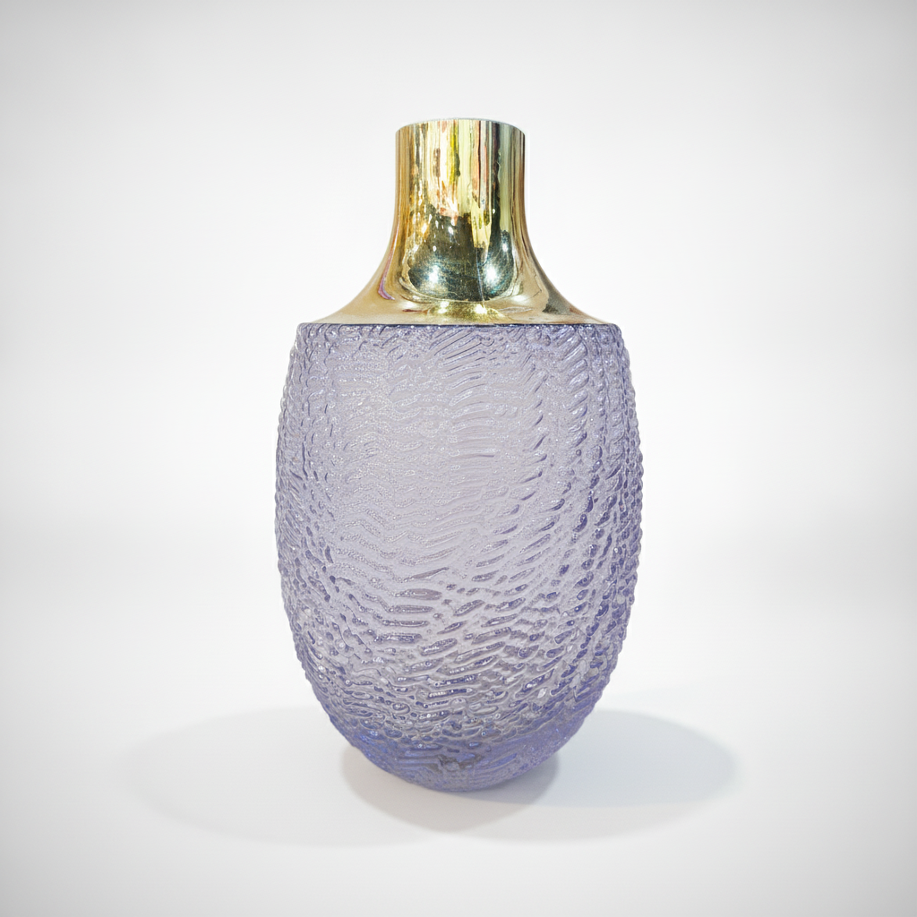 Textured Purple Glass Flower Vase with Gold Neck