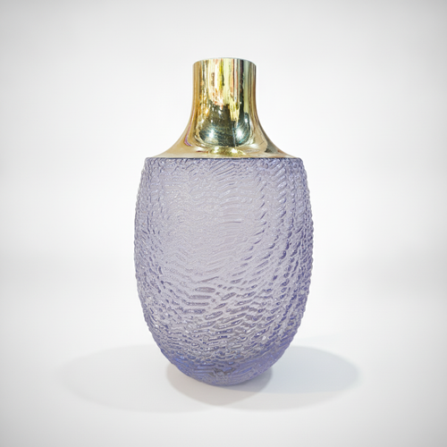 Textured Purple Glass Flower Vase with Gold Neck