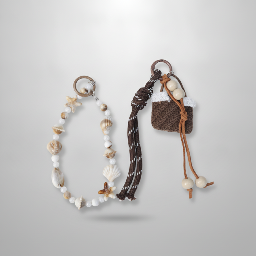 Boho Beach Shell & Rope Keychain Set – Natural Coastal Style