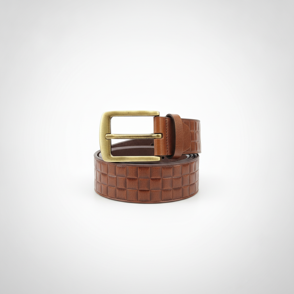 Wrangler Men's Brown Embossed Leather Belt – Antique Gold Buckle