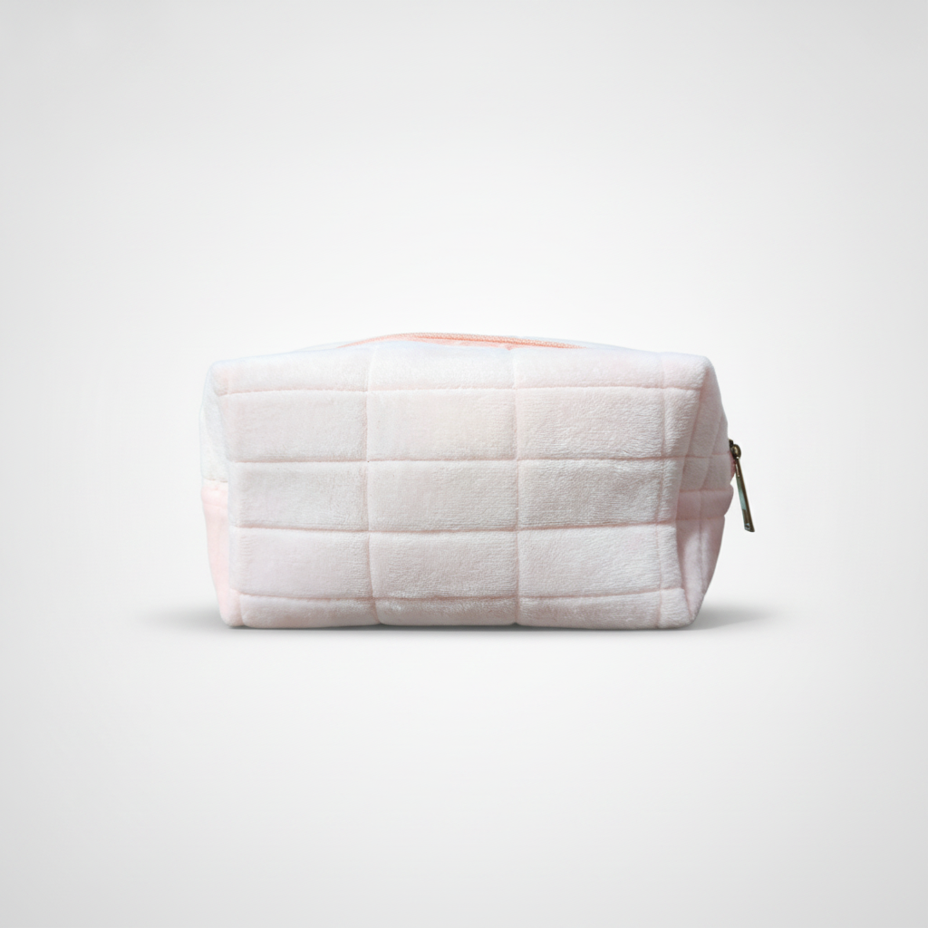 Soft Quilted Velvet Pouch – Pink Everyday Essential Bag