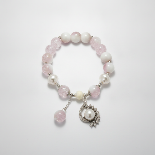Rose Quartz & Pearl Charm Stretch Bracelet
