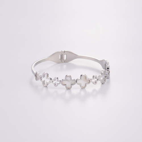 Silver Four-Leaf Clover Bangle Bracelet for Women