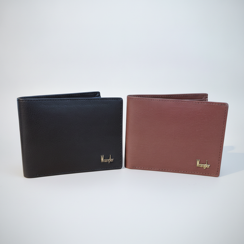 Wrangler Men's Leather Bifold Wallet – Black or Brown