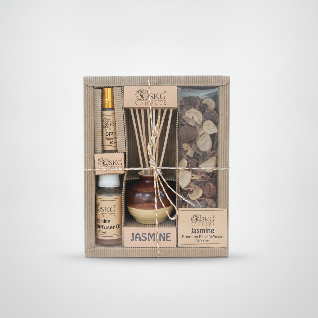 SKG Candles Jasmine Premium Reed Diffuser Gift Set
