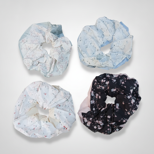 Floral Chiffon Hair Scrunchies – Set of 4 Oversized Styles