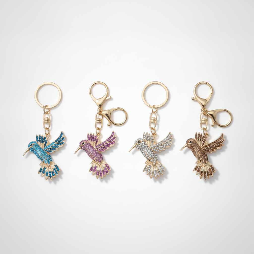 Crystal Hummingbird Keychain – Rhinestone Bird Charm