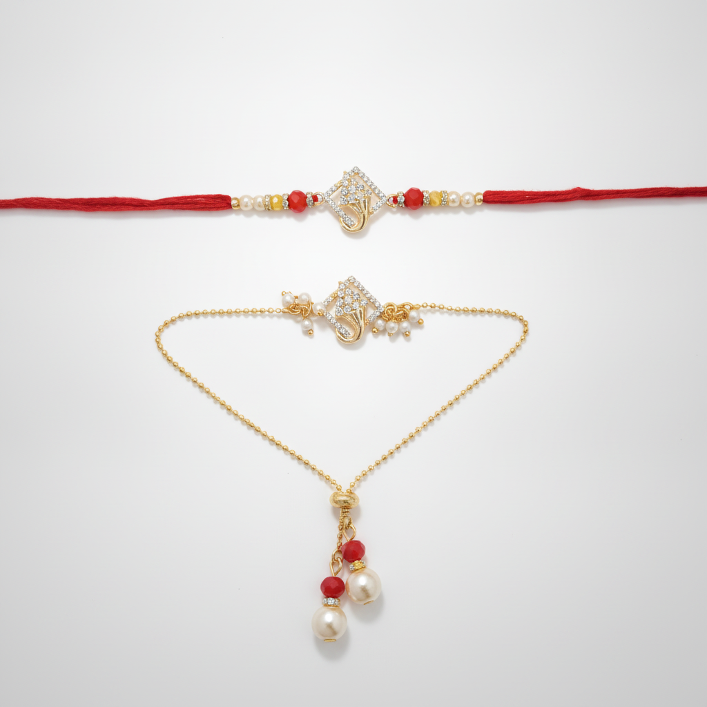 Bhaiya Bhabhi Rakhi Set with Gold Chain Lumba