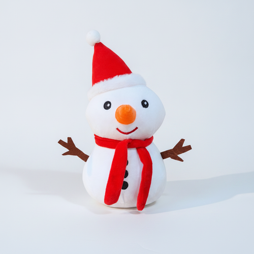 Festive Snowman Plush Toy with Santa Hat & Red Scarf