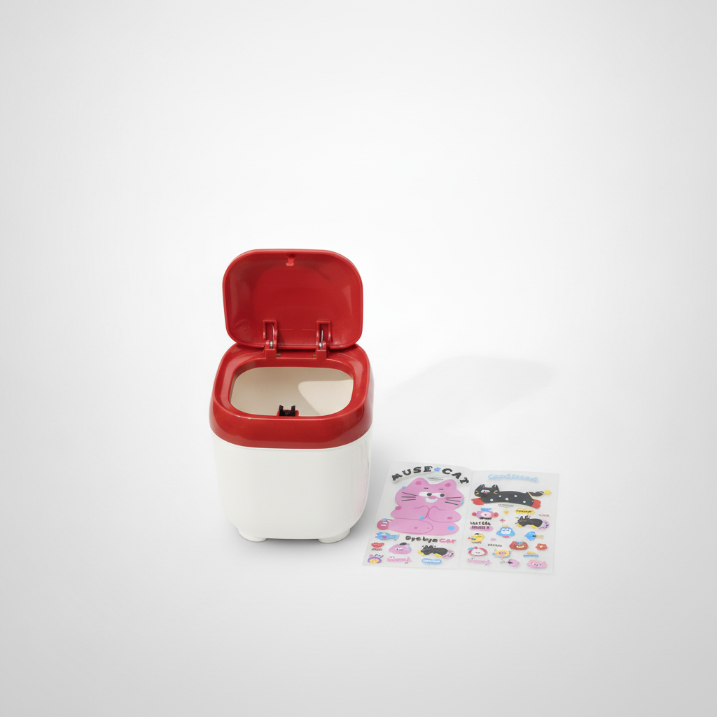 Click Clack Binny Mini Desktop Trash Can with Fun Stickers