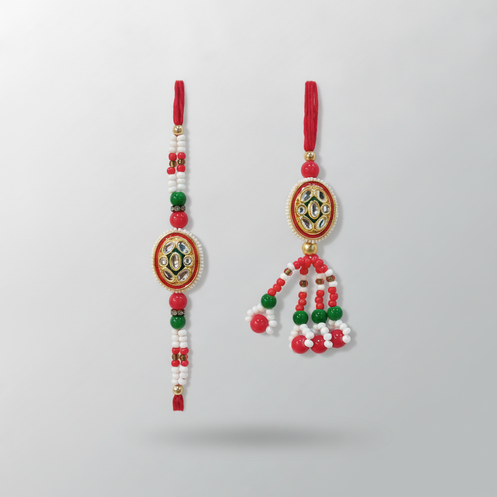 Kundan Bhaiya Bhabhi Combo Rakhi Set with Lumba