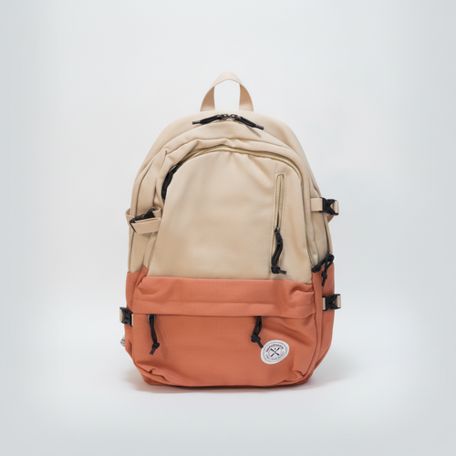 Two-Tone Canvas Backpack – Beige & Rust Orange