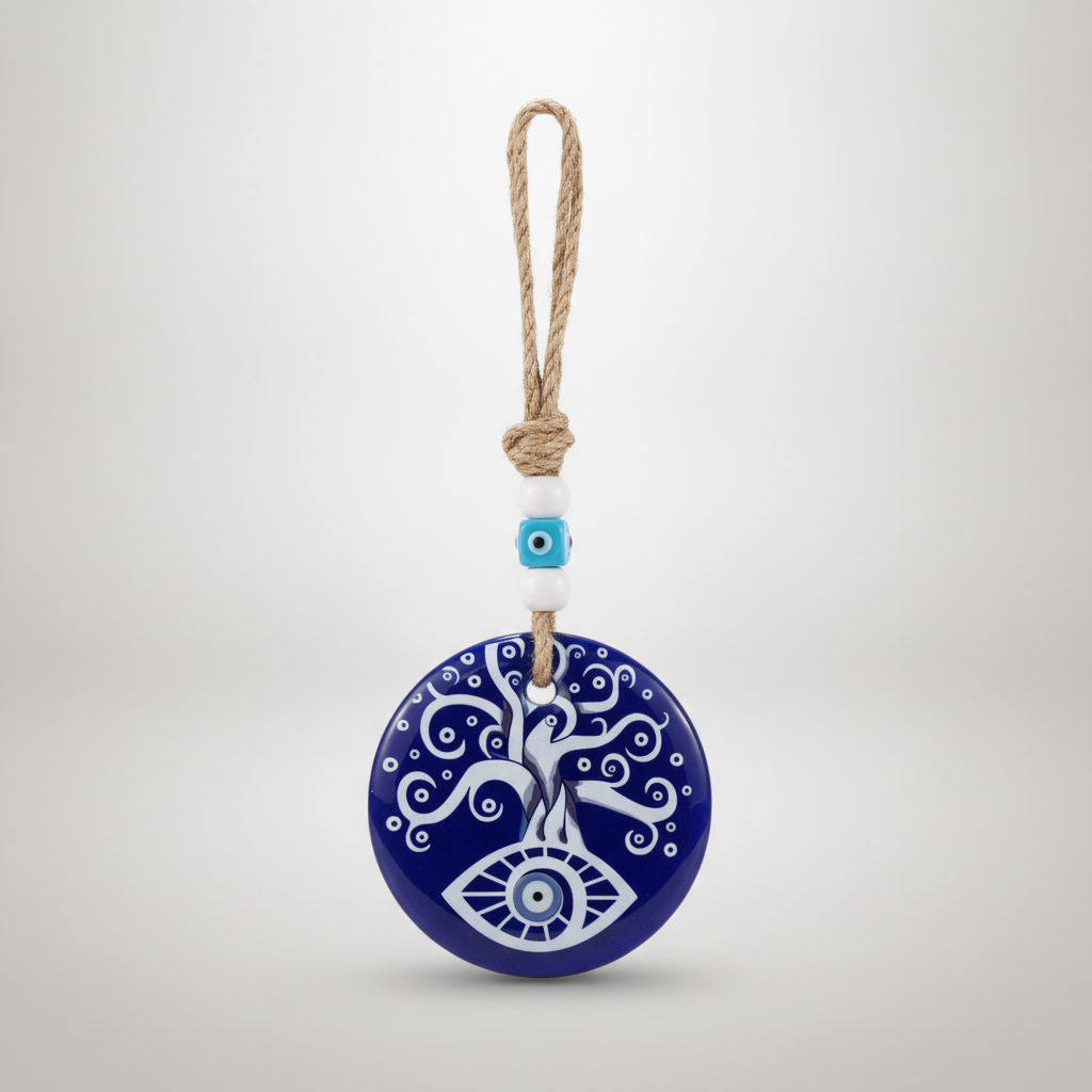 Evil Eye Tree of Life Glass Wall Hanging Charm