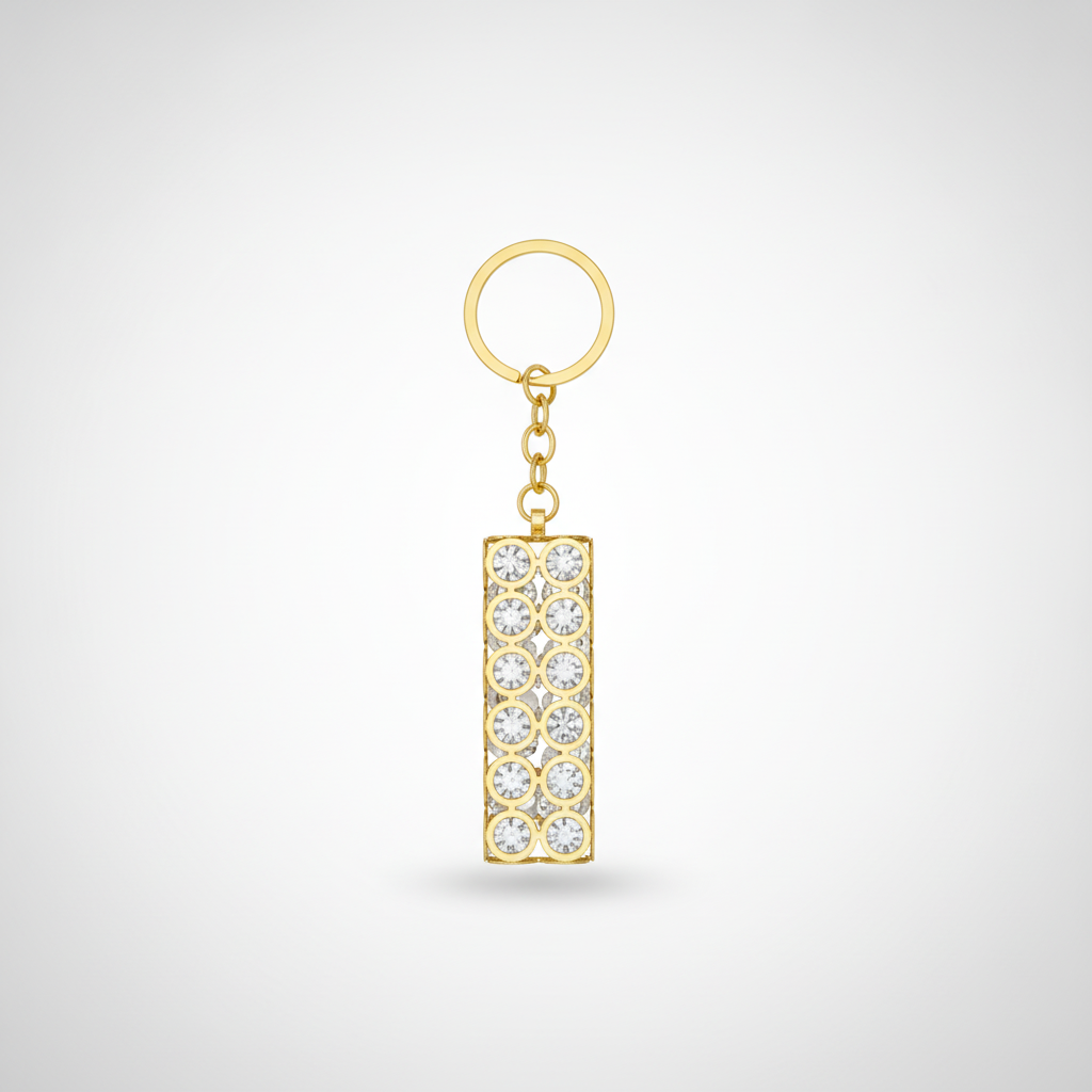 Elegant Crystal Stone Rectangle Keychain with Gold Ring