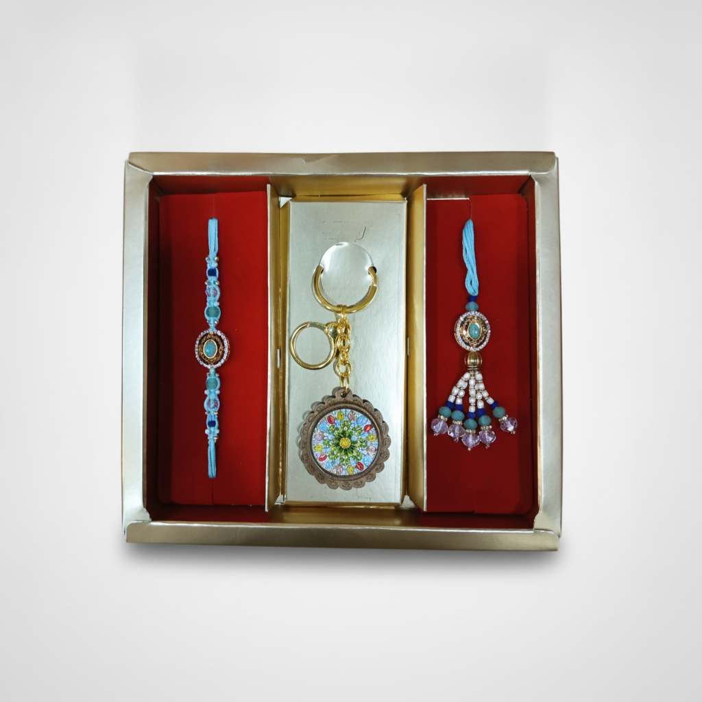 Bhaiya Bhabhi Rakhi Set with Decorative Keyring