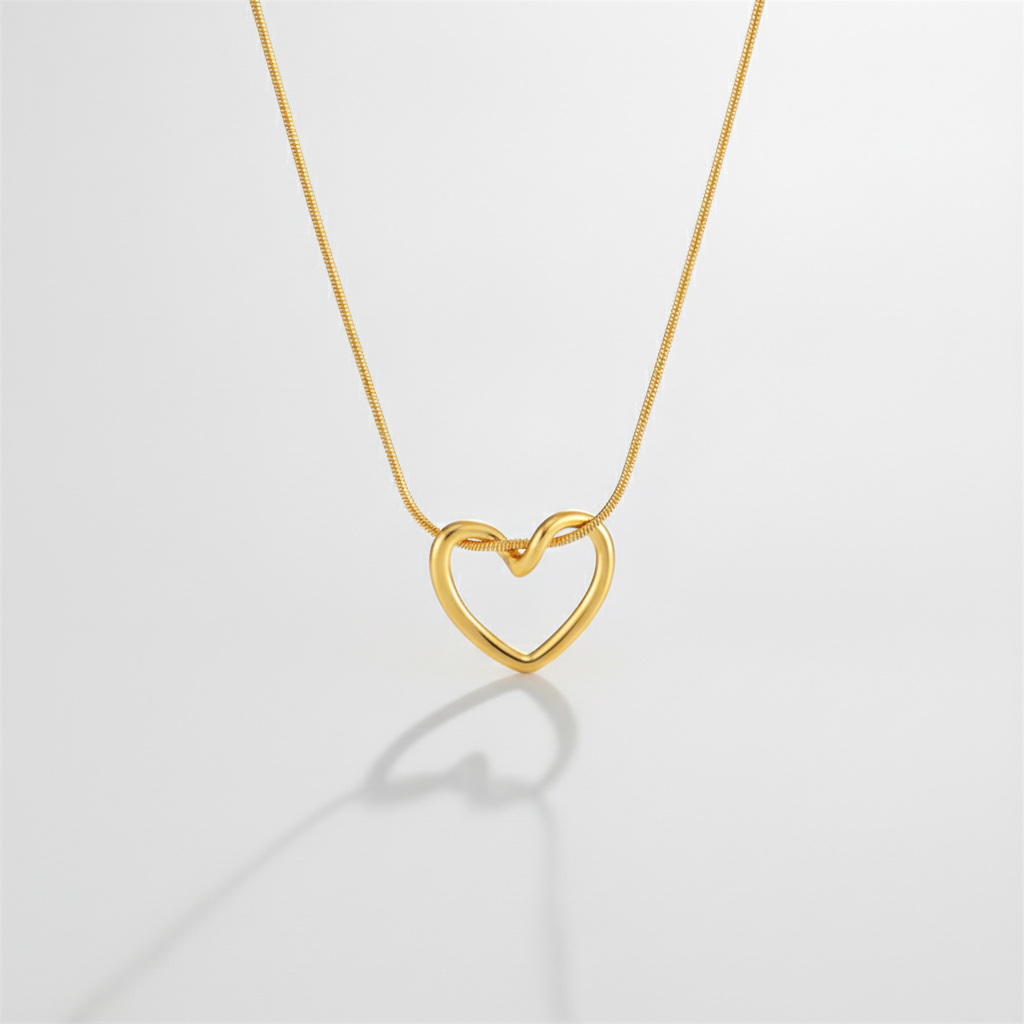 Gold Open Heart Pendant Necklace for Women