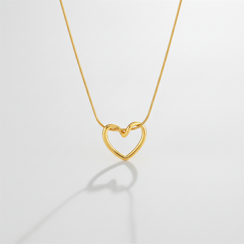 Gold Open Heart Pendant Necklace for Women