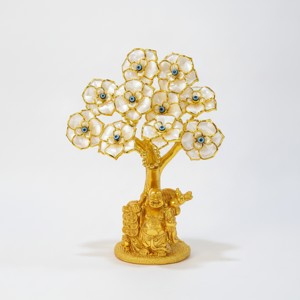 Golden Lucky Buddha Evil Eye Flower Tree Figurine
