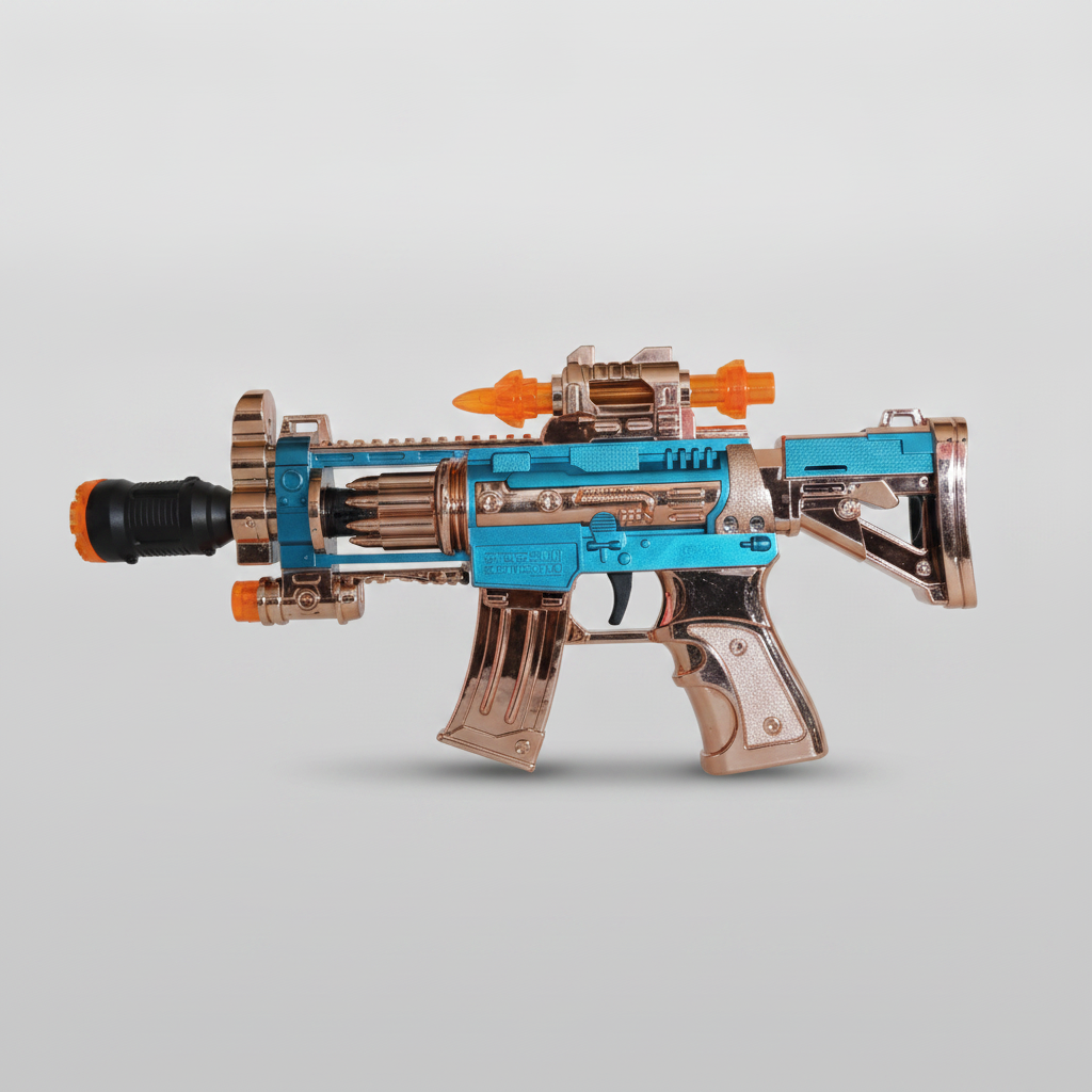 Kids Toy Blaster Gun – Gold & Blue Space Rifle with Lights
