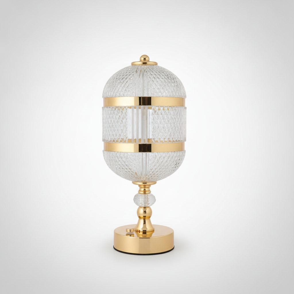 Crystal Diamond-Cut LED Table Lamp with Gold Base