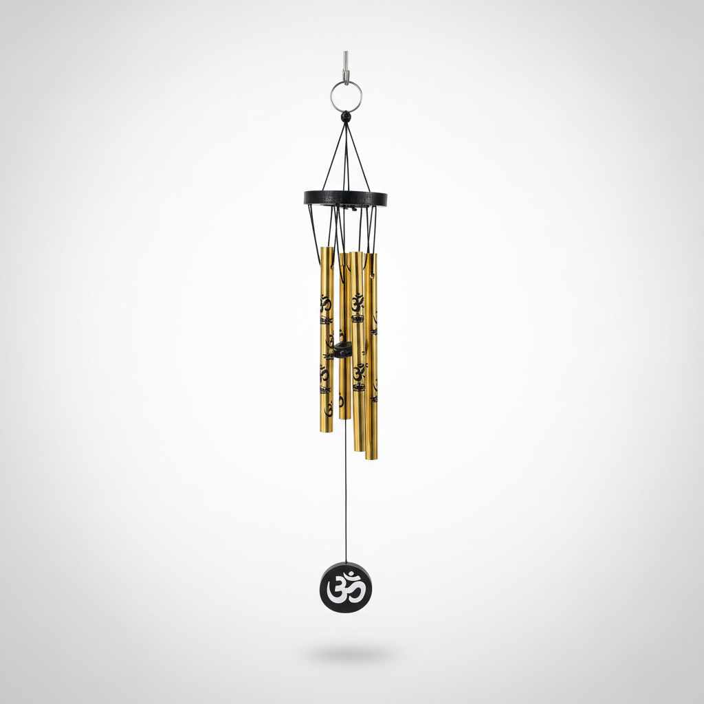 Om Symbol Wind Chime – Gold Tubes with Black Accents