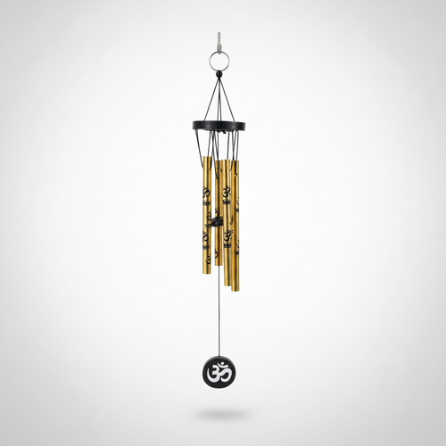 Om Symbol Wind Chime – Gold Tubes with Black Accents