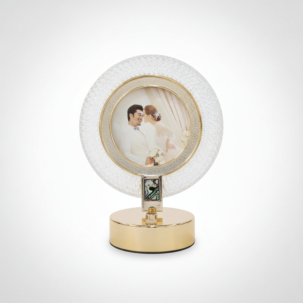 Crystal LED Round Photo Frame with Gold Base Stand