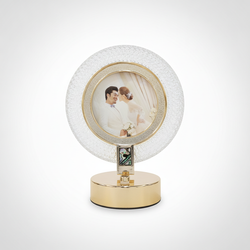 Crystal LED Round Photo Frame with Gold Base Stand