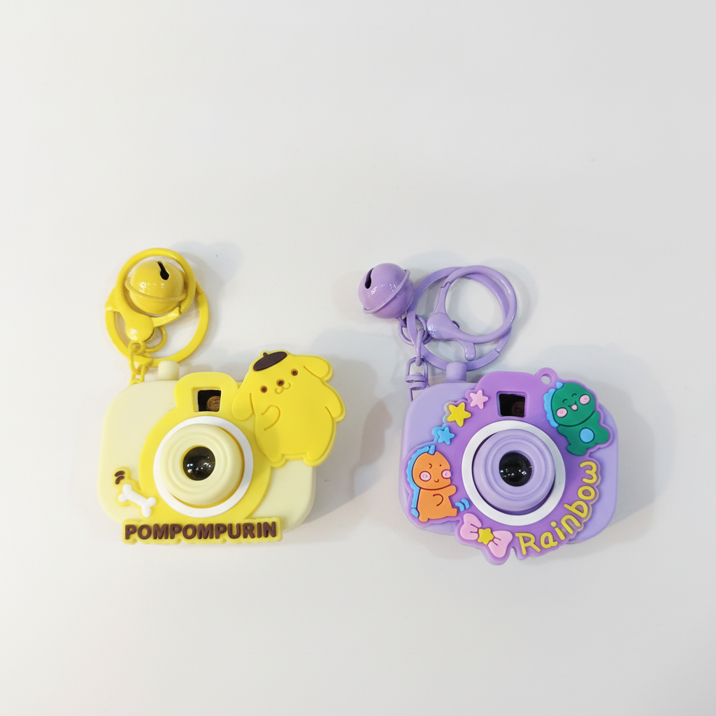 Cute Cartoon Camera Keychain – Pompompurin & Rainbow