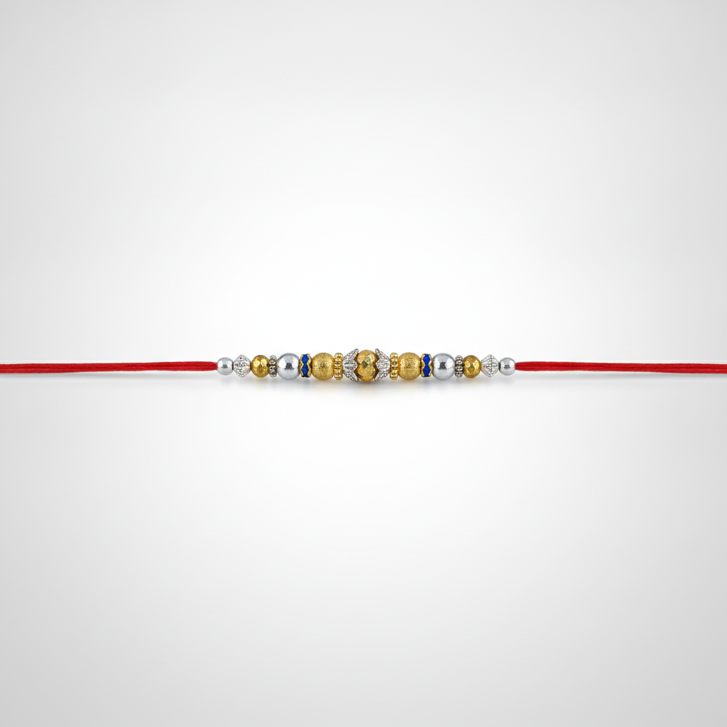 Traditional Beaded Rakhi with Gold & Silver Charms
