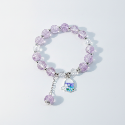 Purple Crackle Crystal Bead Bracelet with Enamel Charm
