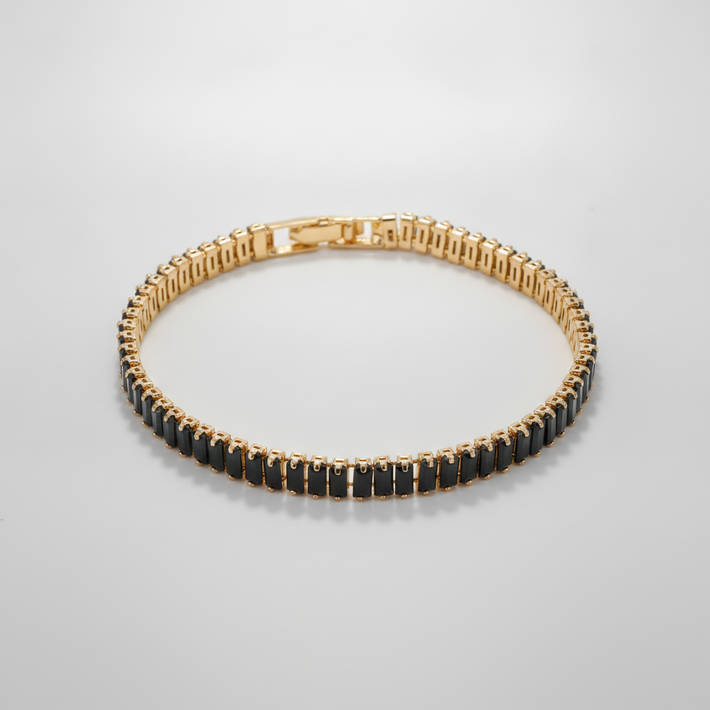 Gold-Tone Tennis Bracelet with Black Emerald-Cut Stones