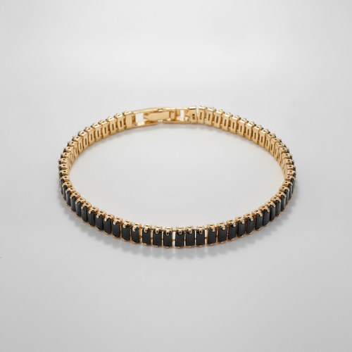 Gold-Tone Tennis Bracelet with Black Emerald-Cut Stones