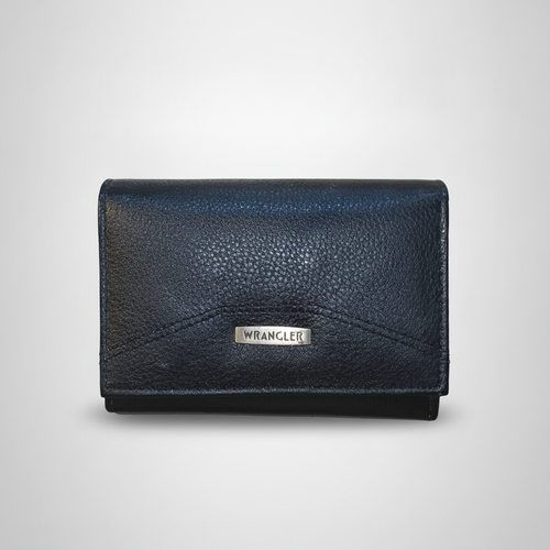 Wrangler Women's Black Leather Trifold Purse Wallet