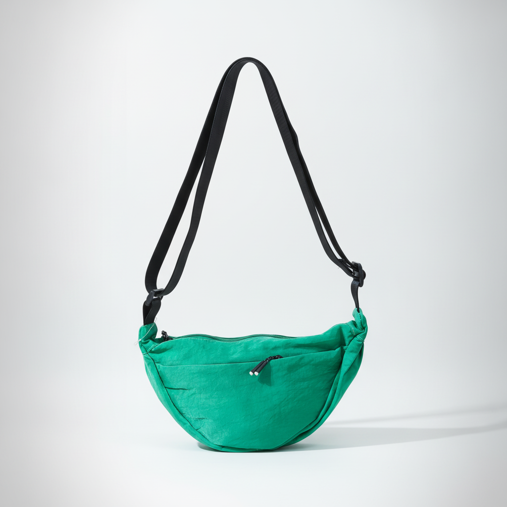 Green Crescent Crossbody Sling Bag with Adjustable Strap