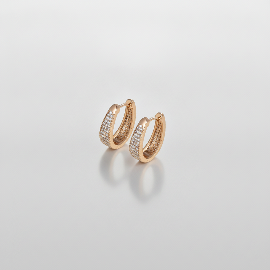 Pavé Crystal Huggie Hoop Earrings in Gold Tone