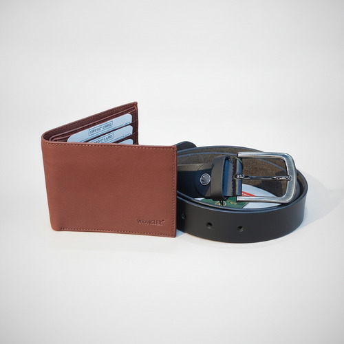Wrangler Men's Leather Wallet & Belt Gift Set