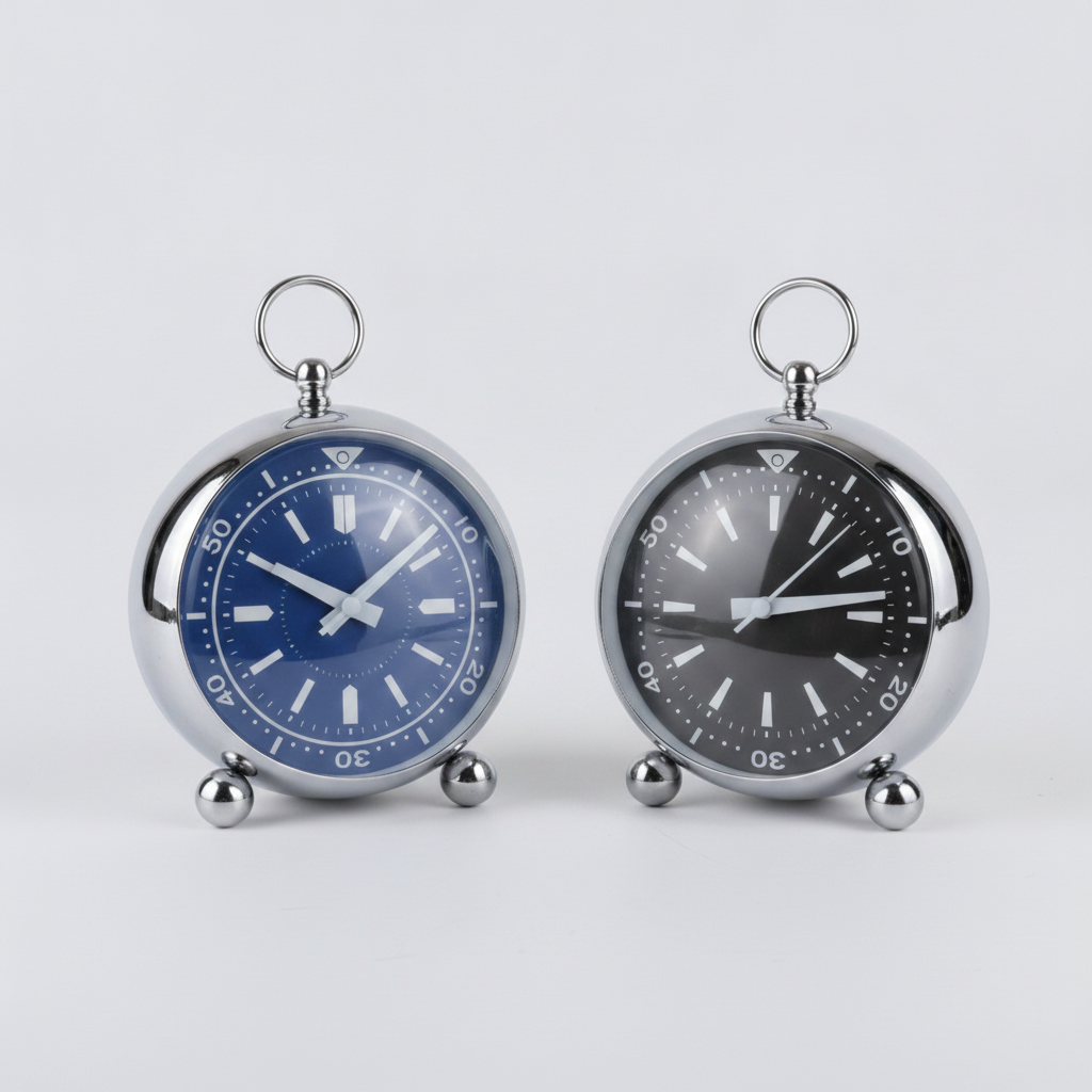 Vintage Diver-Style Desk Alarm Clock – Silver Chrome Finish