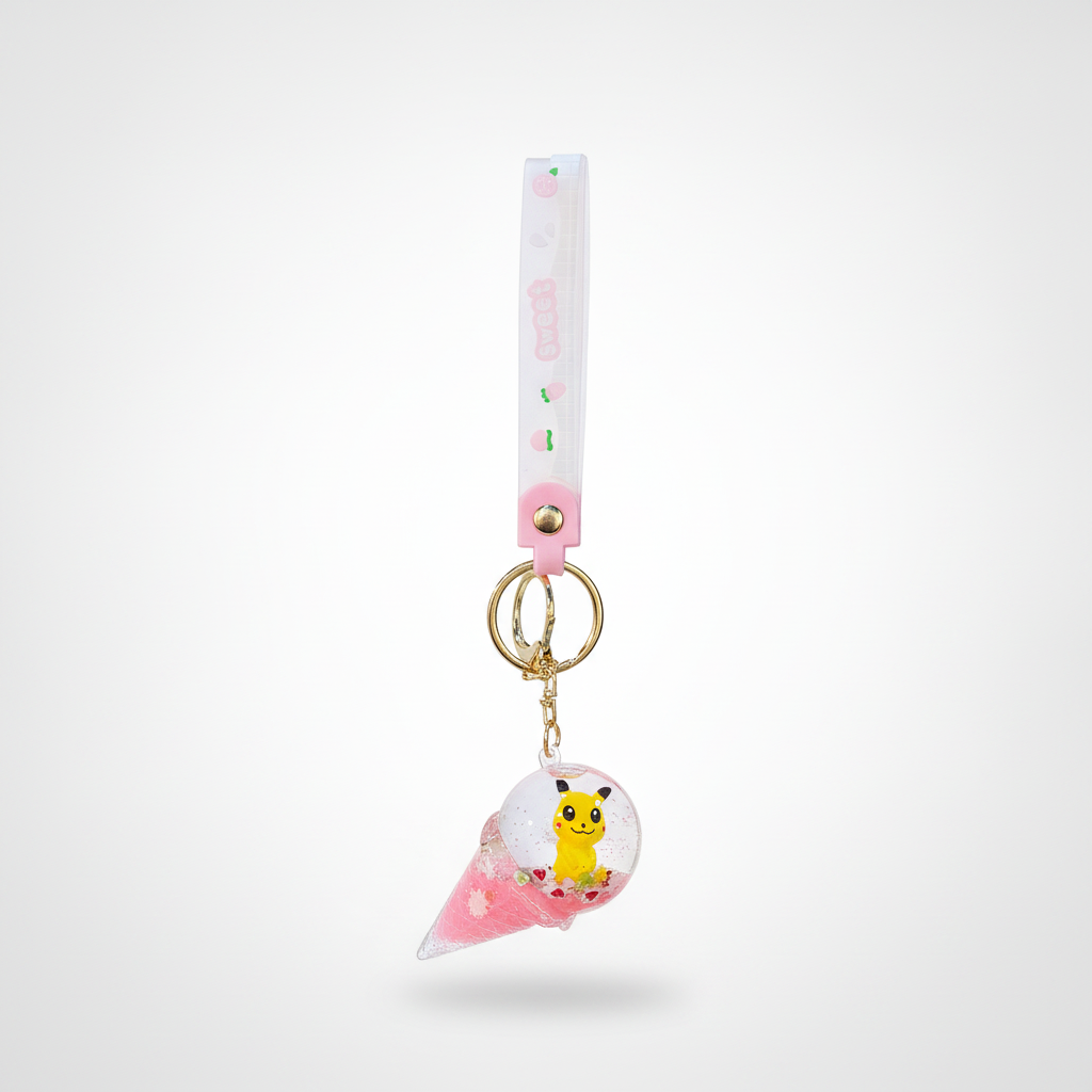 Pikachu Ice Cream Cone Snow Globe Keychain