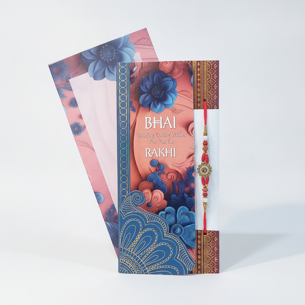 Rakhi Greeting Card with Rakhi, Roli & Chawal Set