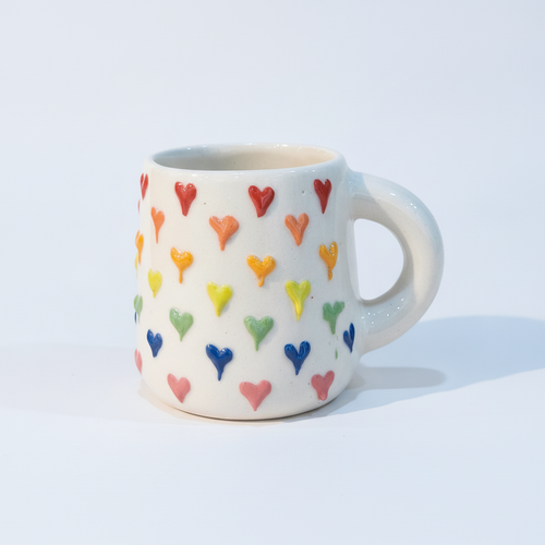 Rainbow Heart Ceramic Mug | Handmade Pottery Coffee Cup